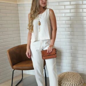 Conjunto Feminino Alfaiataria Em Linho Misto Cru - M, Cru