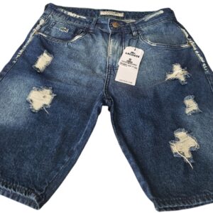Bermuda Jeans Desfiada Masculina - Modelo Lacoste - 40, Jeans Escuro