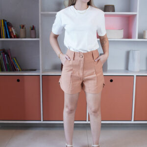 Conjunto Feminino Shorts Alfaiataria Com Camiseta de Algodão