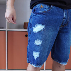 Bermuda Jeans Desfiada Masculina - Modelo Armani - 44, Jeans Escuro