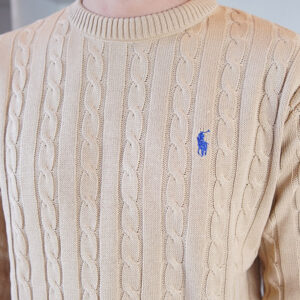 Suéter Masculino em Modelagem Regular com Gola Redonda Modelo Polo - M, Caramelo