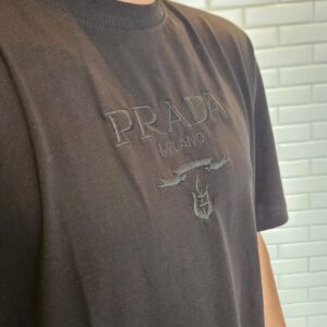 Camiseta Slim Fit Em Algodão Mouliné Mercerizado Modelo Prada - XXL, Preto