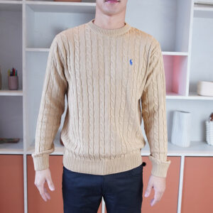 Suéter Masculino em Modelagem Regular com Gola Redonda Modelo Polo - GG, Caramelo