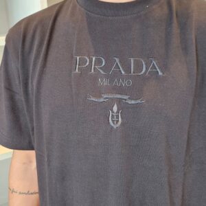 Camiseta Slim Fit Em Algodão Mouliné Mercerizado Modelo Prada - XXL (G1), Preta