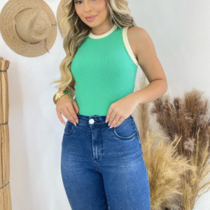 Regata Feminina Ribana Bi Color - G, Verde Agua