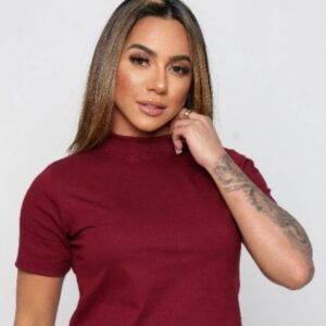 T-SHIRT GOLA ALTA LISA - MALHA MENEGOTTI - Marsala, M