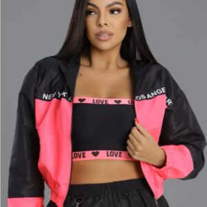 Corta Vento Feminina - P, Pink/Preto